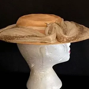 Vtg Straw Hat Agnes Original California Art Deco Wide Brim Agnes Original Inc. California Red Blue & Straw Hat True  main image 3